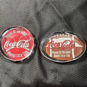 Vintage COKE Glas Werbung Briefbeschwerer 2 Stück Always On The Game - Bild 1 von 10