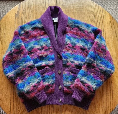 Cárdigan Suéter Forrado De Lana Mohair Colorido Diseño Islandés De Colección M/L Suave Difuso  Foto 1 de 4