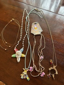 Vintage Lot Of 5 Necklaces Costume Jewelry Butterflies, Bunny  Grandma Gold Tone - Picture 1 of 21