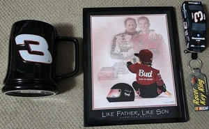 🔥 Vintage Lot 3 Dale Earnhardt Tall Coffee Mug Photo With Dale Jr Key Chain Car - Picture 1 of 2
