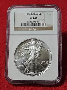 1992 Silver Eagle Dollar ASE NGC MS 69                                 #T5797 - Picture 1 of 2