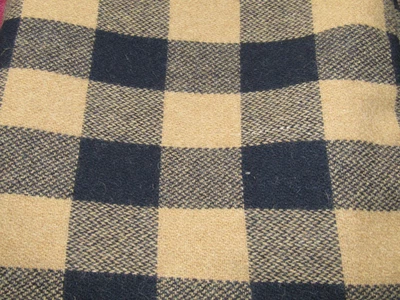 1.5 YARD DORR MILL 85/15 BLENDED WOOL FABRIC NAVY BLUE & TAN CHECK PLAID NICE - Image 1 of 4
