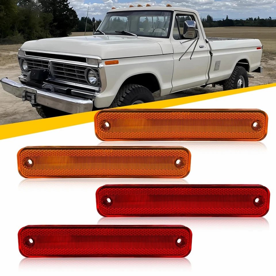 4PCS Amber Red Front & Rear Side Marker Lights For 1973-79 Ford F100 150 250 350 Foto 1 de 4