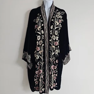 Johnny Was kimono ricamato velluto donna XXL nero floreale boho seta stravagante - Foto 1 di 8