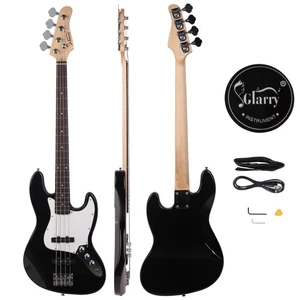 Glarry Electric GJazz 4 Strings Bass Guitar + Cord + Tools + Bag Full Size Black - Picture 1 of 11