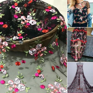 1 yarda 3D Flor bordado Encaje Tela Tul Material DIY Vestido de novia - Imagen 1 de 14