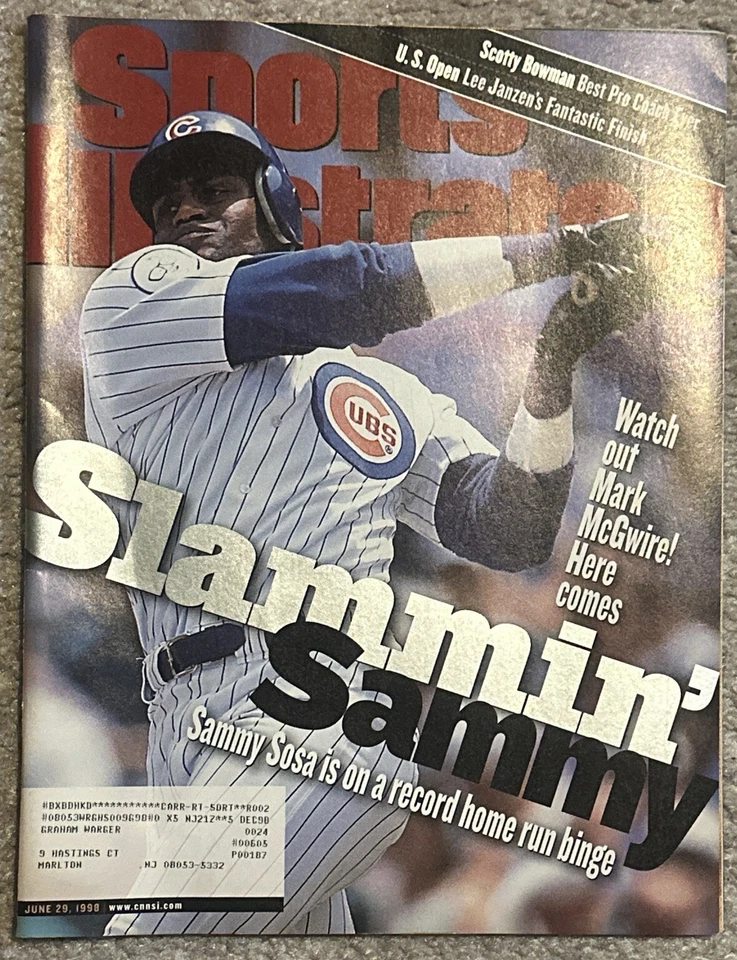 Sammy Sosa Chicago Cubs Baseball Sports Illustrated 6-29-98 Home Run SI Vintage - Image 1 of 1