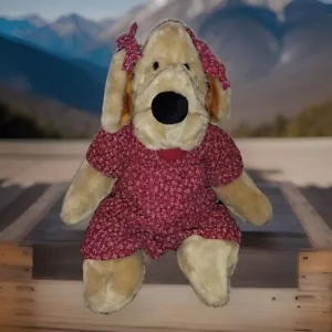 Ganz Bros Wrinkles The DOG bambina abito floreale marrone 18"" peluche giocattolo pupazzo a mano (J - Foto 1 di 7