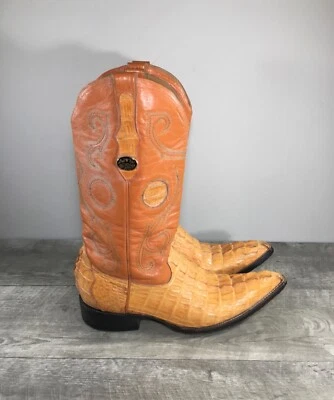 Botas Dos De Oro Cuero Vaquero Occidental Marrón Motociclista Pull On Para Hombre Talla 7.5 De Colección Foto 1 de 4