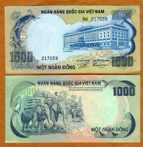 Vietnam South, 1000 dong, ND (1972) P-34, aUNC Elephant - Picture 1 of 1