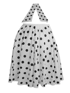 Adults 22" Length White Black Polka Dot Rock & Roll Skirt & Necktie Fancy Dress - Picture 1 of 1
