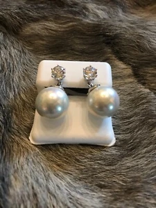 JOIA de Majorca white 14 mm Pearl & CZ dangles, rhodium plated sterling MRP $110 - Picture 1 of 2