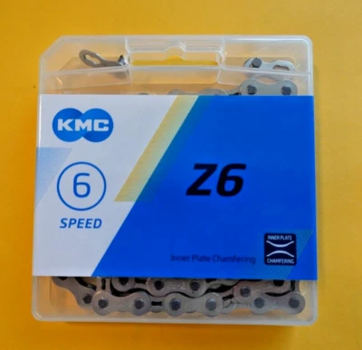 KMC Z6 (Silver) 6/7 speed bicycle chain 1/2" X 3/32" 116L - Image 1 of 4
