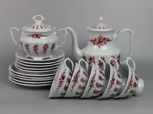 Hand painted porcelain tea set brown flowers Walbrzych Made in Poland - Picture 1 of 16