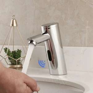 6.8" Hand Free Silver Touchless Bathroom Sink Mixer Sensor Faucet Deck Mount Tap - Picture 1 of 8