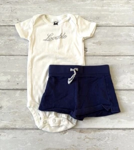 Carters 9m Baby Girl Summer Outfit Navy Blue Shorts White Bodysuit Loveable - Picture 1 of 3