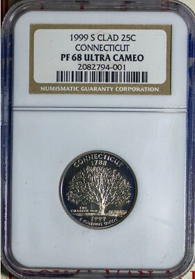 1999-S 25C Connecticut State Quarter PF68DCAM NGC 2082794-001 + Bonus - Image 1 of 2