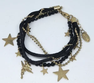Disney Tinkerbell Tink Fashion Gold Black Beads Rope Bracelet - Picture 1 of 9