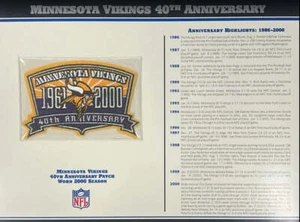 2000 Minnesota Vikings 40th Anniversary Willabee & Ward Patch mit Stat-Karte - Bild 1 von 2