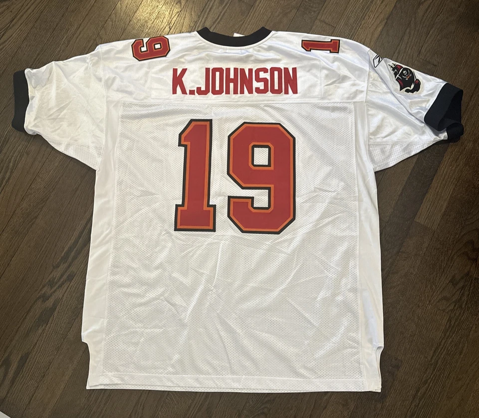 Camiseta Tampa Bay Buccaneers 2XL Keyshawn Johnson 56 para hombre Reebok blanca Deadstock Foto 1 de 4