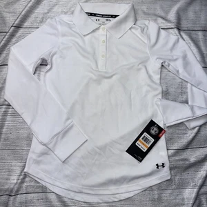 Under Armour Youth Girls White Long Sleeve Polo Uniform Golf Shirt NEW - Picture 1 of 1