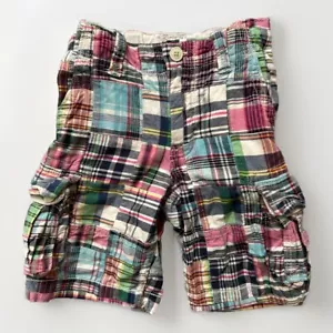 GAP Boys Madras Plaid Cargo Shorts Size 6 Adjustable Patchwork Preppy Y2K - Picture 1 of 19