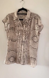Liz Jordan Pink Reptile Print Short Sleeved Ruffle Button Down Blouse Size 12. - Picture 1 of 7