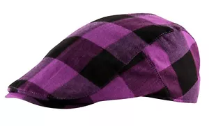 YOUTH KIDS Lumberjack Check Baker Boy Newsboy Cabbie Ivy Flat Cap Hat 52-54 - Picture 1 of 8