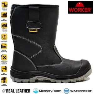 BOTAS APAREJADORAS DE TRABAJO DE SEGURIDAD PUNTERA DE ACERO ESPUMA VISCOELÁSTICA IMPERMEABLES DE CUERO PARA HOMBRES TALLA - Imagen 1 de 25