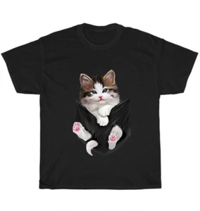 Cute White Cat in Pocket Cats Kitten Pet Animal Lover T-Shirt Unisex Tee Gift - Picture 1 of 4