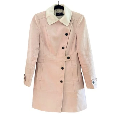 Karen Millen Coat UK 10 EU 38 Blush Pink Contrast Collar Asymmetric Buttoned - Image 1 of 4