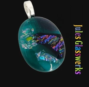 Hand Crafted Dichroic Fused Glass Pendant Necklace W/ Chain #1476 - Picture 1 of 5