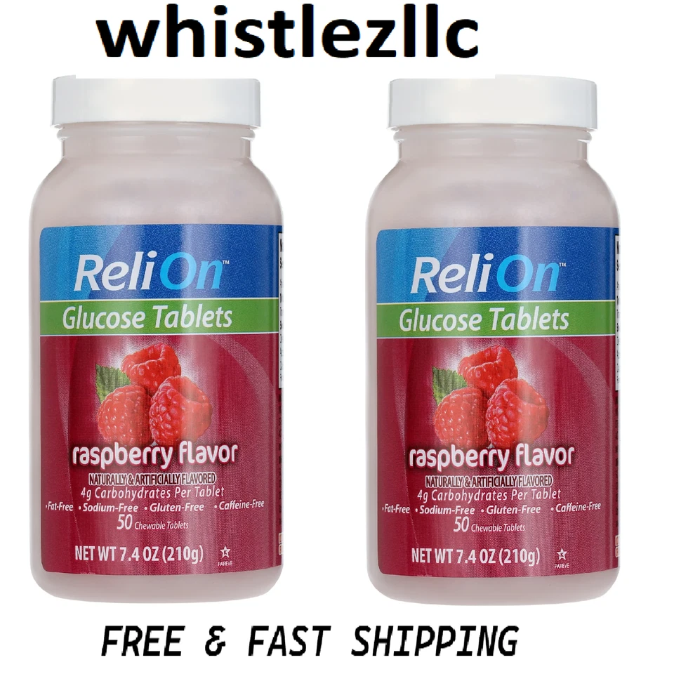 Relion Raspberry Glucose Tablets, 50 Count - Free Shipping USA. Pack of 2 - Image 1 of 1