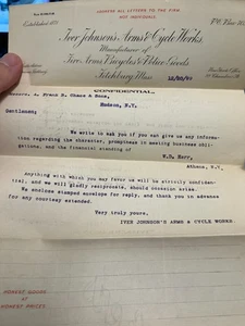 1899 Iver Johnson's Firearms & Bicycle Works Polizeiwaren Billhead Fitchburg MA - Bild 1 von 3