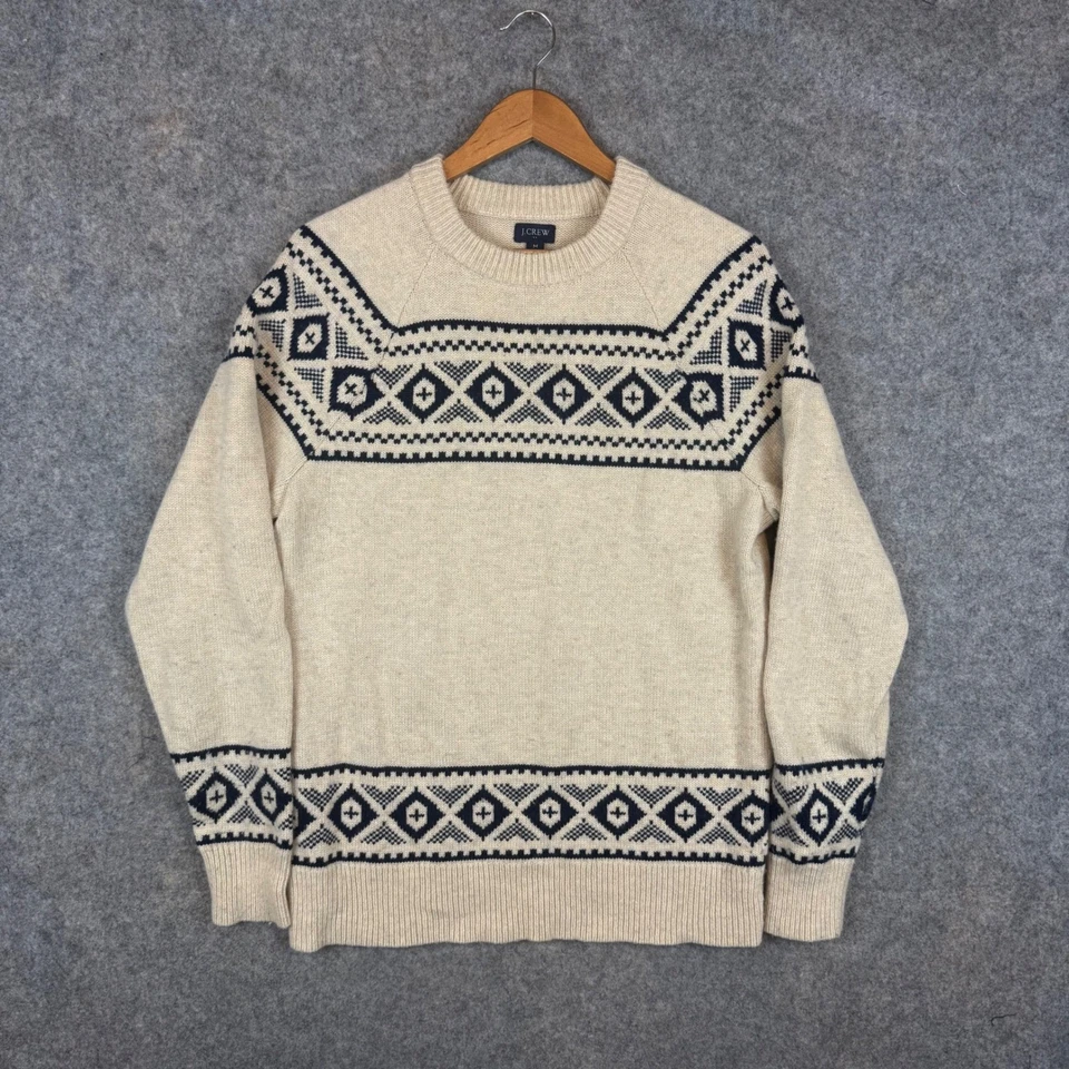 J.Crew Sweater Mens Medium Cream Wool Blend Fair Isle Nordic Knit Pullover - Image 1 of 4