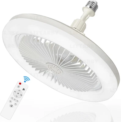 Socket Fan Light with Remote, Dimmable LED Ceiling Fan Bulb E26/E27 Base White - Image 1 of 4