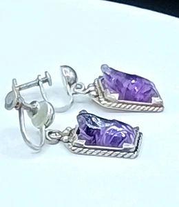 Vintage Sterlingsilber Amethyst Ohrringe Schraubverschluss lila Frösche Edelstein 1,25" - Bild 1 von 15