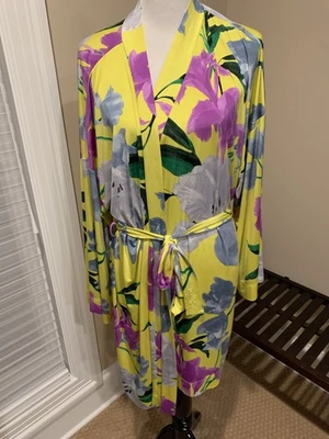 Albornoz cacique plus bata 18 20 brillante floral colorido fino elástico 2x Foto 1 de 4