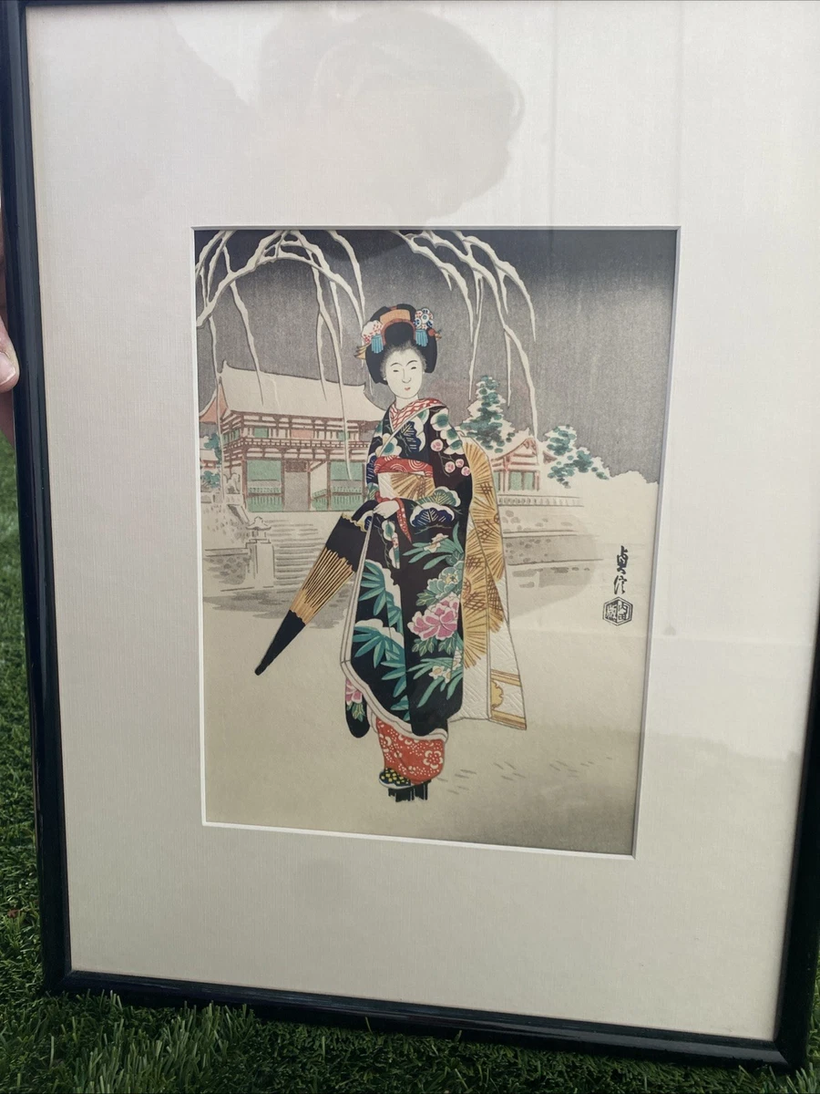 日本木刻版画艺妓古董日本版画| eBay