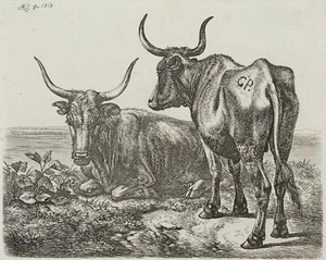 J. KLEIN (1792-1875), Polnische Ochsen am Wasser, 1818, Radierung Romantik - Bild 1 von 4