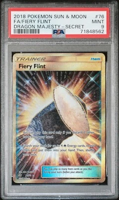 PSA 9 MINT Fiery Flint 76/70 Dragon Majesty Gold Secret Rare Holo Pokémon 2018 - Image 1 of 2