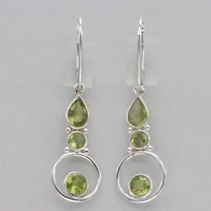 TripleFacettierte grüne PERIDOT Ohrringe - 925 STERLINGSILBER Leverback #68e - Bild 1 von 9