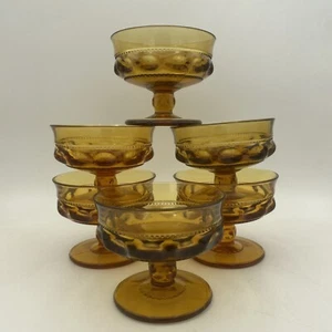 (6) VINTAGE INDIANA GLASS AMBER KINGS CROWN THUMBPRINT SHERBET CUPS - Picture 1 of 4