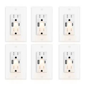 6-Pack USB C+A 24W Fast Charging Outlets with LED Night Light, 4.8A, On/Off Swit - Picture 1 of 12