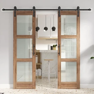 Double 24 X 84 Inch Glass Barn Doors 36Inch Barn Door with 8FT Hardware Kit & Ha - Picture 1 of 9