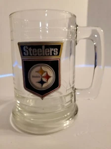 Pittsburgh Steelers Glass Beer Stein Mug Pewter Emblem - Imagen 1 de 5