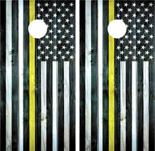 Tableau décalcomanies enveloppements en bois détressé drapeau américain mince ligne jaune en détresse