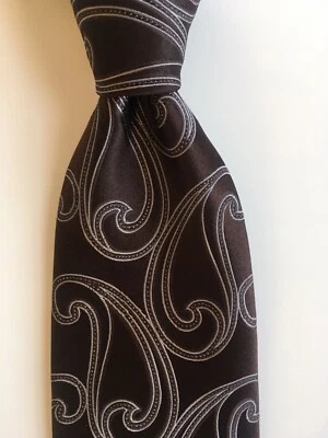 Corbata Dkny Donna Karan Nueva York Marrón Paisley Plata Seda EE. UU. PA1124 Foto 1 de 4