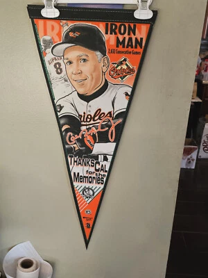 BALTIMORE ORIOLES CAL RIPKEN JR IRON MAN BASEBALL  MLB FELT PENNANT 12X30 INCH - Image 1 of 2