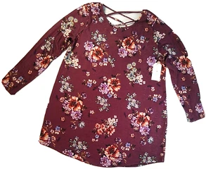 Eye Candy Plum Floral Fleece X Back Tunic Top  3X  Ladies New - Picture 1 of 8